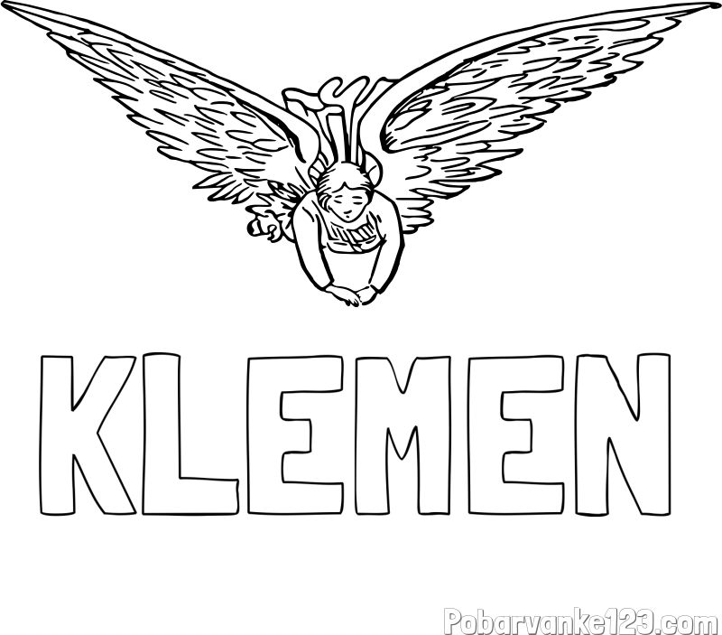 Pobarvanka imena KLEMEN in leteči angel
