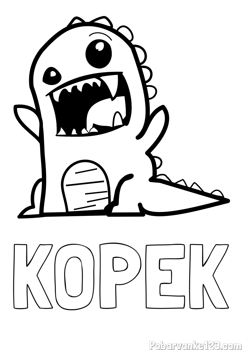 Pobarvanka imena KOPEK in pobarvanka strašnega dinozavra