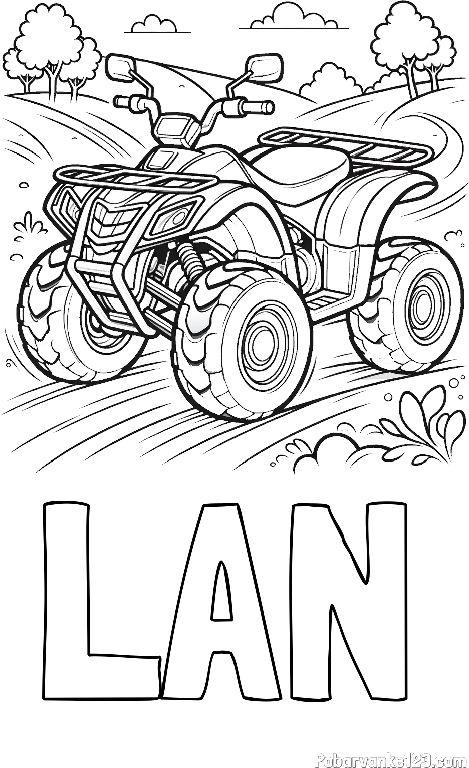 Pobarvanka imena LAN in pobarvanka štirikolesnika na cesti