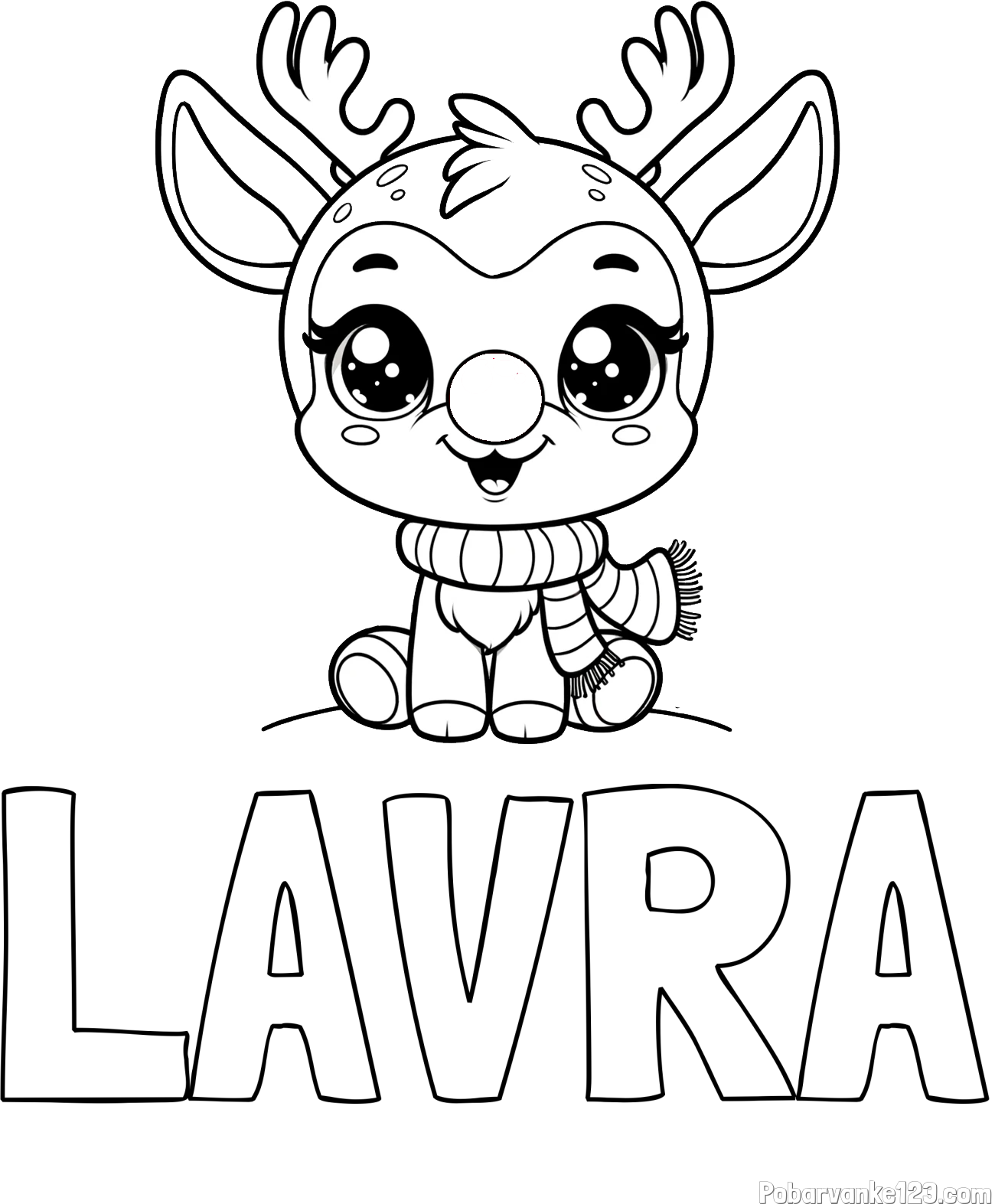 Pobarvanka imena LAVRA in otroška pobarvanka jelenčka Rudolfa s šalom okoli vratu