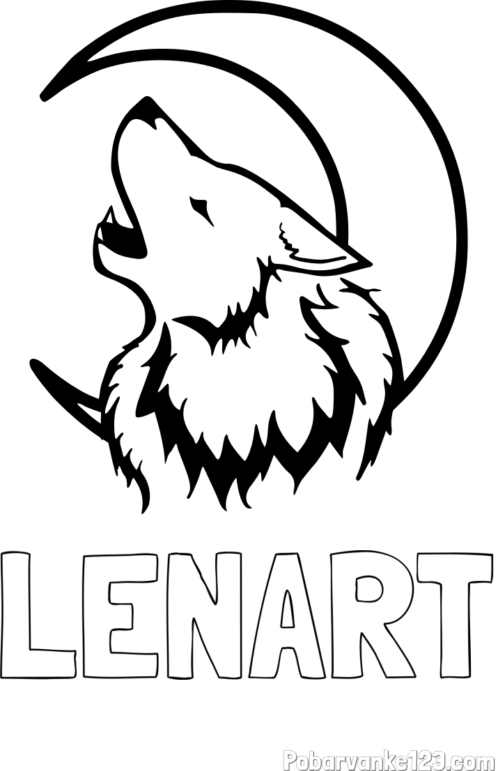 Pobarvanka imena LENART in pobarvanka volk in lune