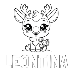 Online izdelana pobarvanka - Pobarvanka imena LEONTINA in otroška pobarvanka jelenčka Rudolfa s šalom okoli vratu