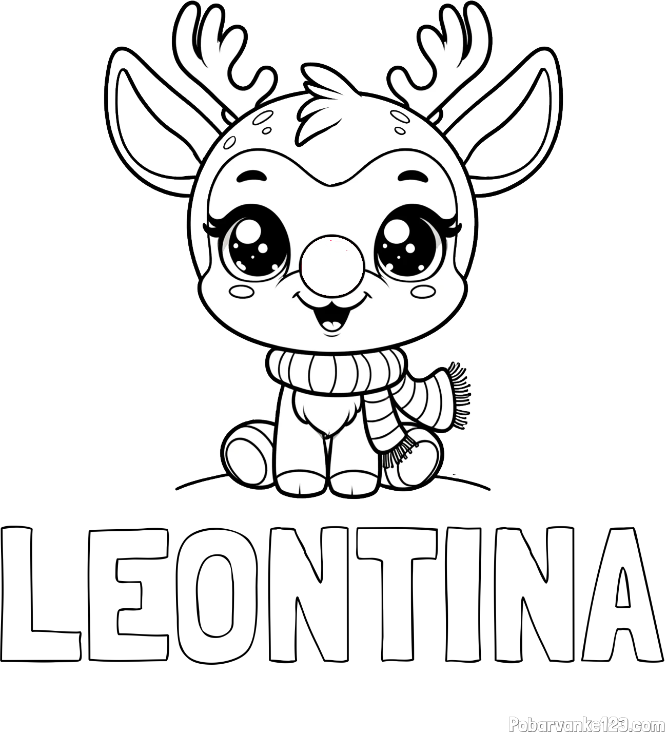 Pobarvanka imena LEONTINA in otroška pobarvanka jelenčka Rudolfa s šalom okoli vratu
