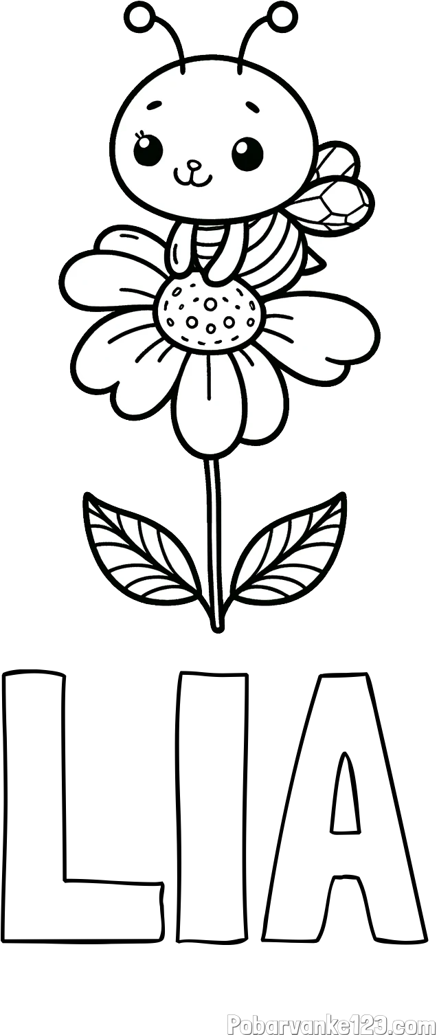 Pobarvanka imena LIA in pobarvanka ljubke čebelice na roži