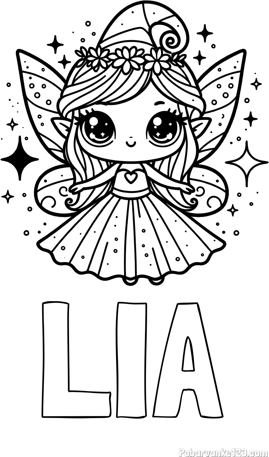 Pobarvanka imena LIA in prikupna čarobna vila