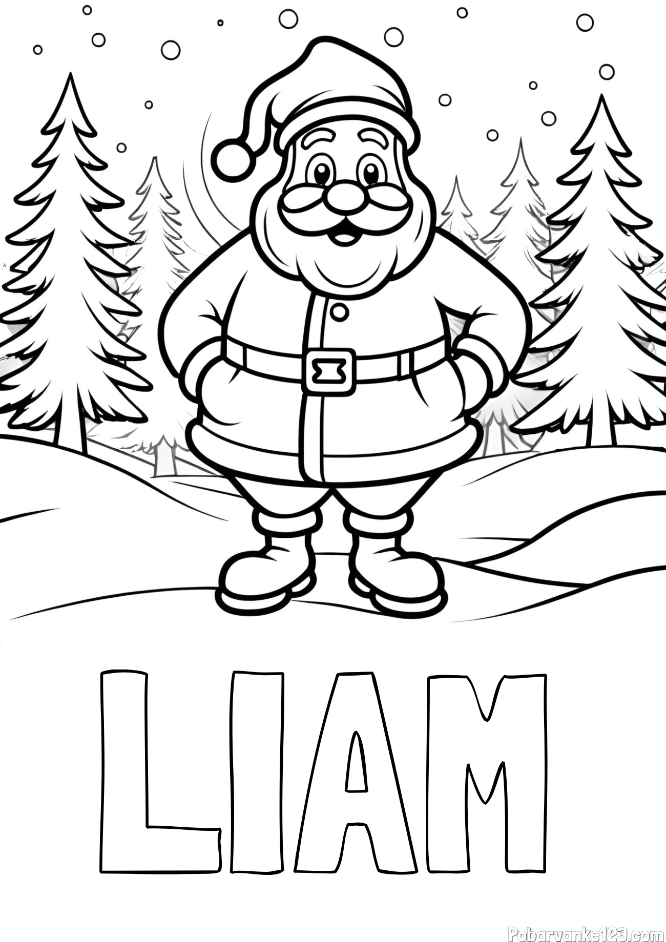 Pobarvanka imena LIAM in pobarvanka Božička v gozdu