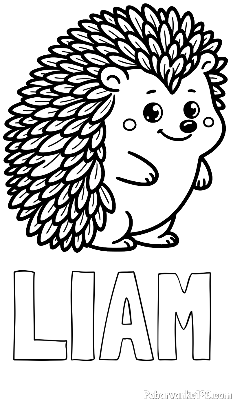 Pobarvanka imena LIAM in pobarvanka prisrčnega ježka
