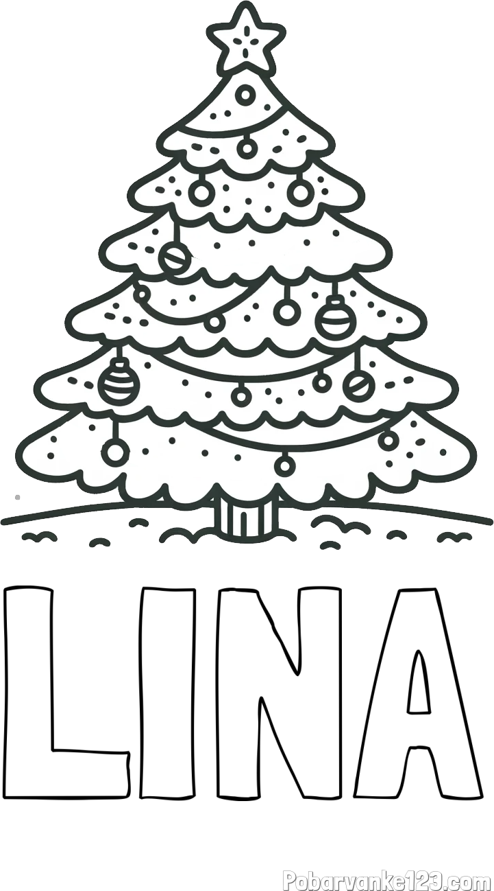 Pobarvanka imena LINA in pobarvanka božičnega drevesa