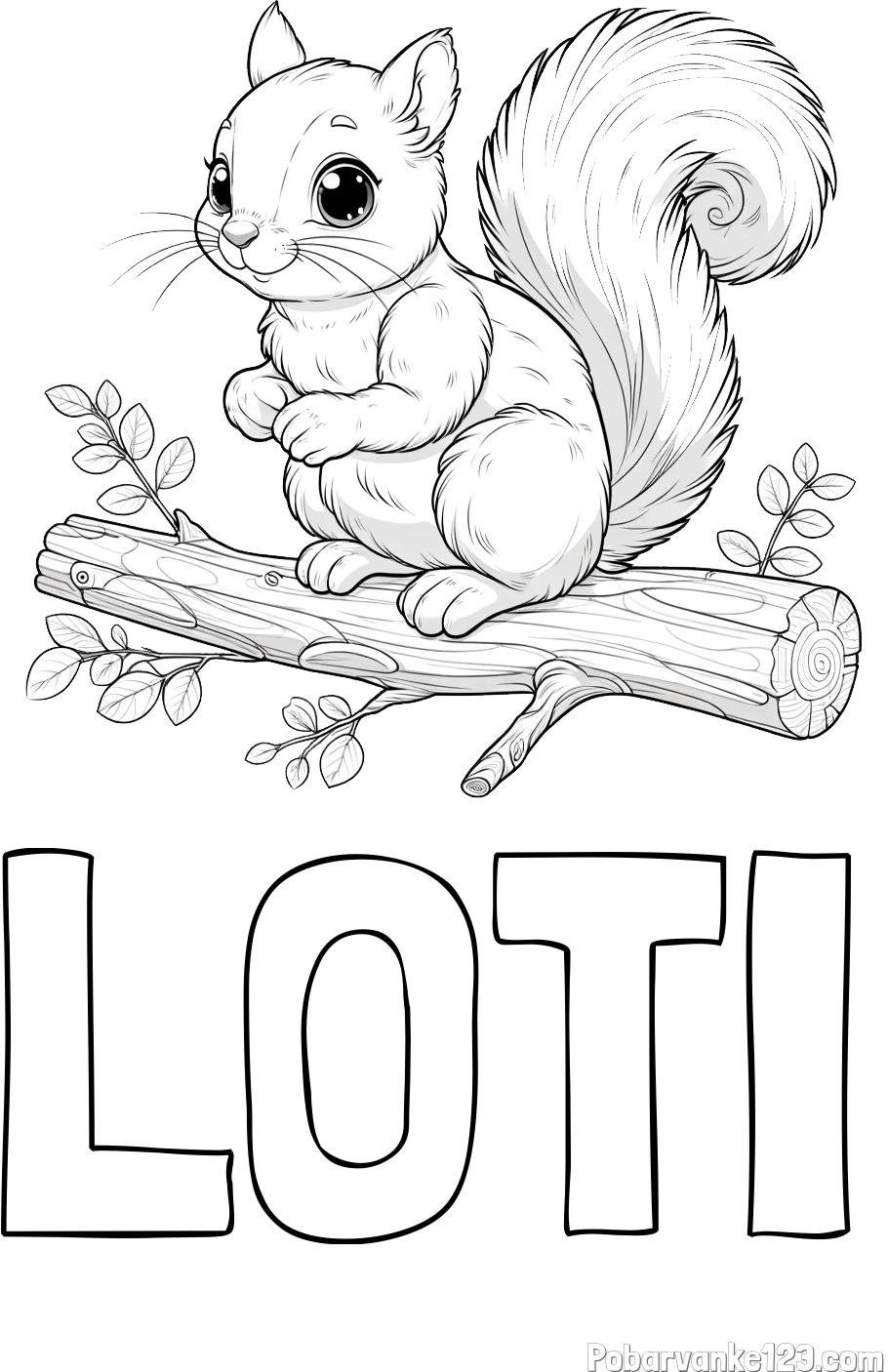 Pobarvanka imena LOTI in pobarvanka veverice na veji