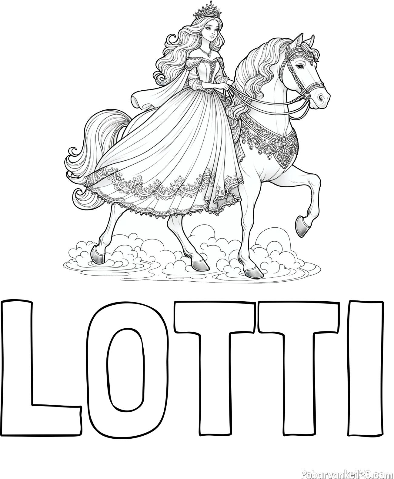 Pobarvanka imena LOTTI in pobarvanka princese na konju