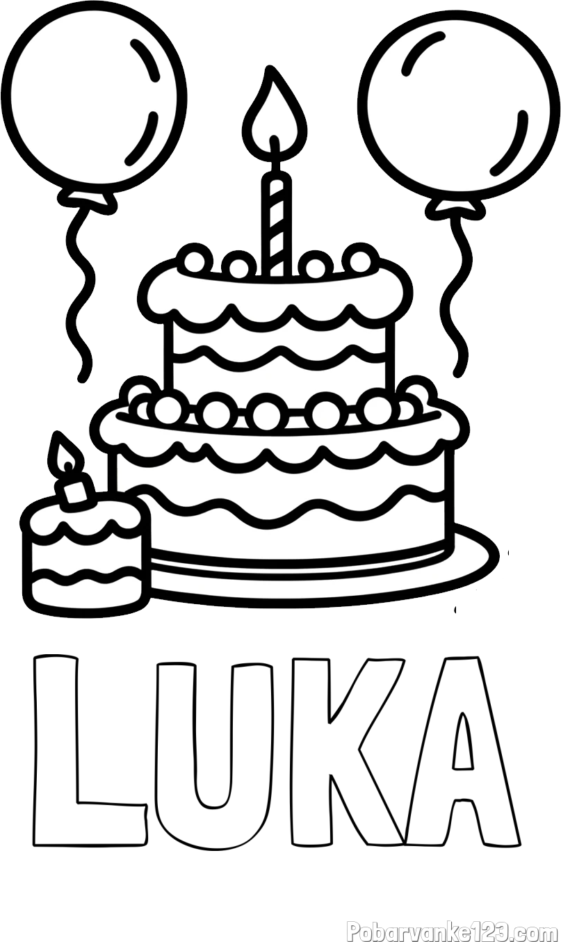 Pobarvanka imena LUKA in pobarvanka velike rojstnodnevne torte