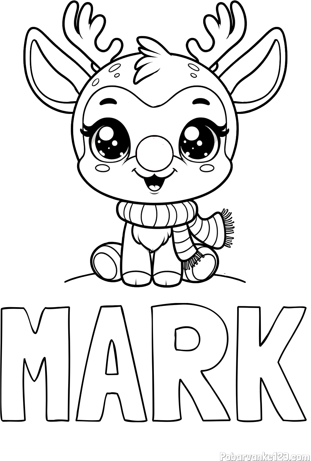 Pobarvanka imena MARK in otroška pobarvanka jelenčka Rudolfa s šalom okoli vratu