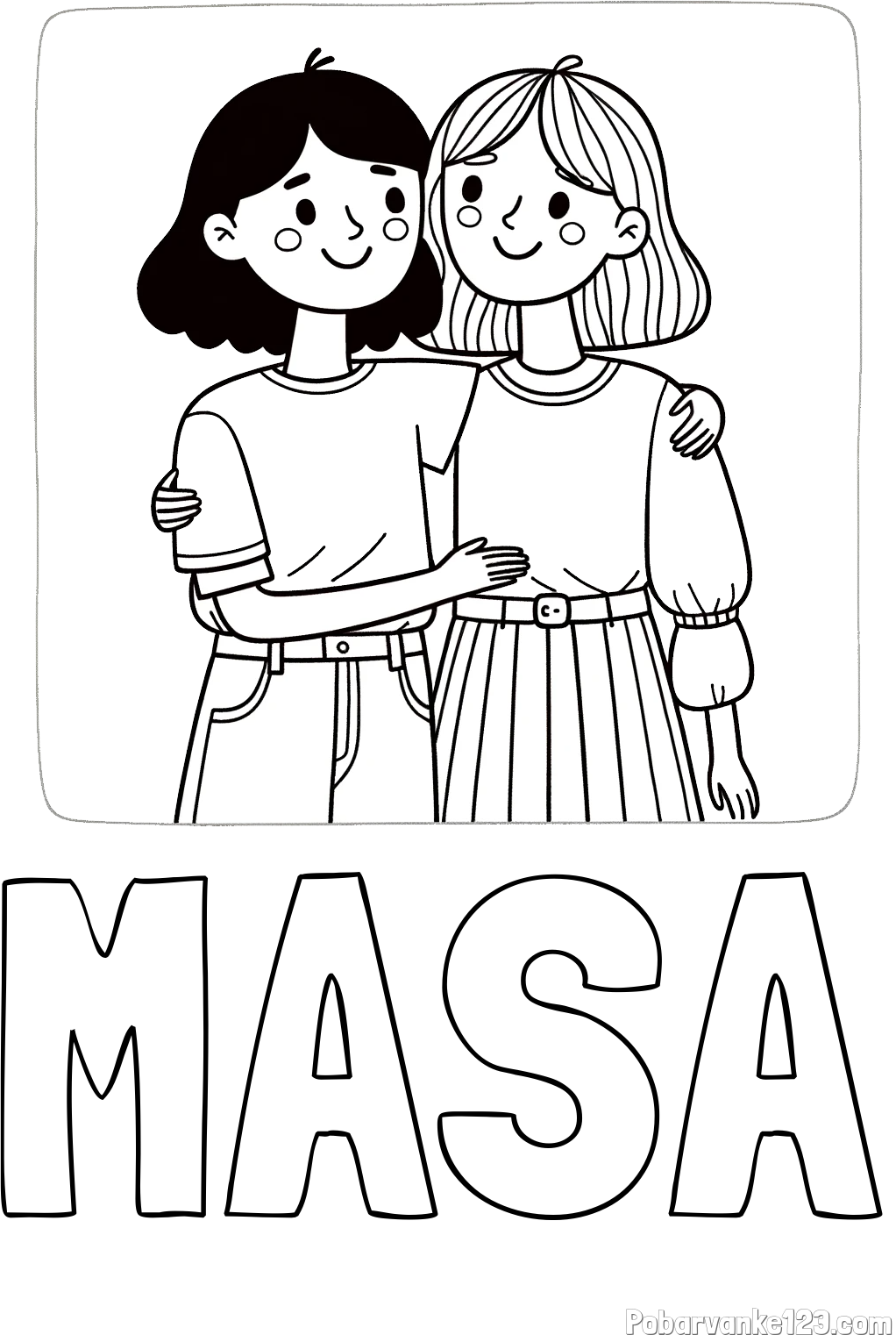 Pobarvanka imena MAŠA in otroška pobarvanka dveh prijateljic