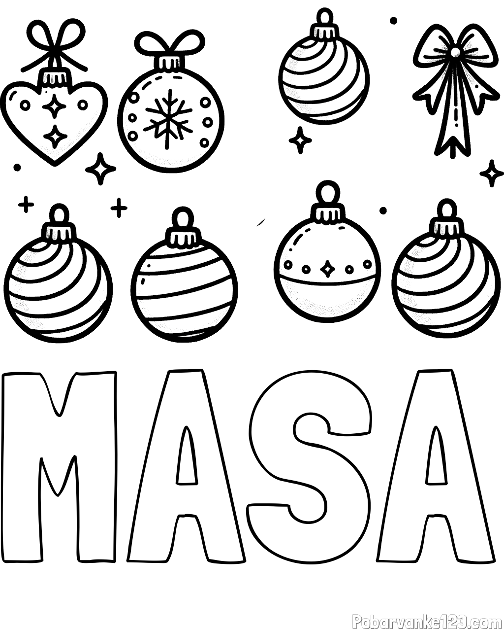 Pobarvanka imena MAŠA in pobarvanka božičnih okraskov za na smrečico