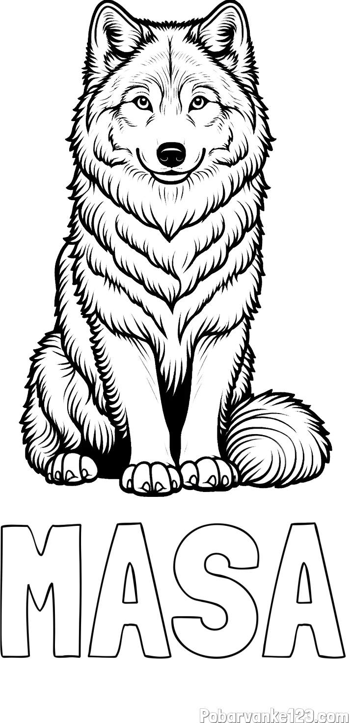Pobarvanka imena MAŠA in pobarvanka prijaznega volka