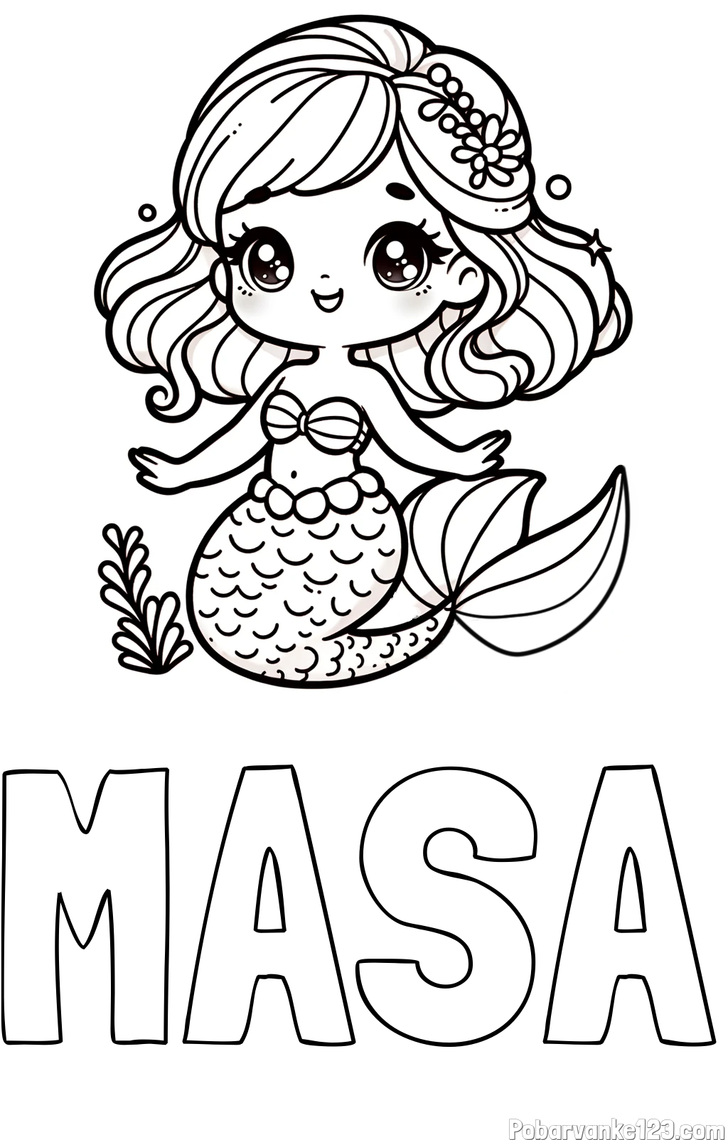 Pobarvanka imena MAŠA in pobarvanka simpatične morske deklice