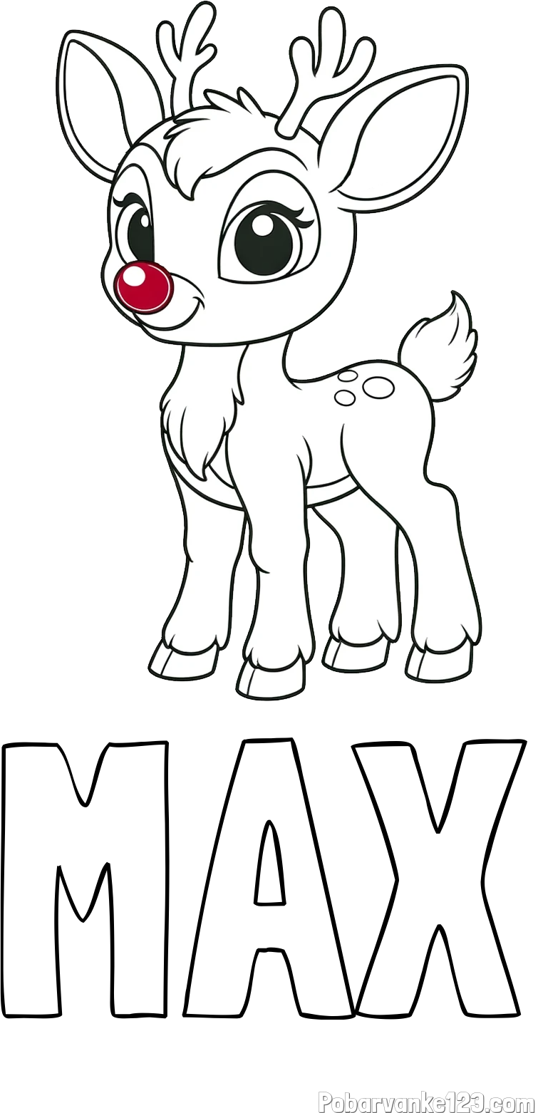 Pobarvanka imena MAX in pobarvanka nasmejanega jelenčka Rudolfa