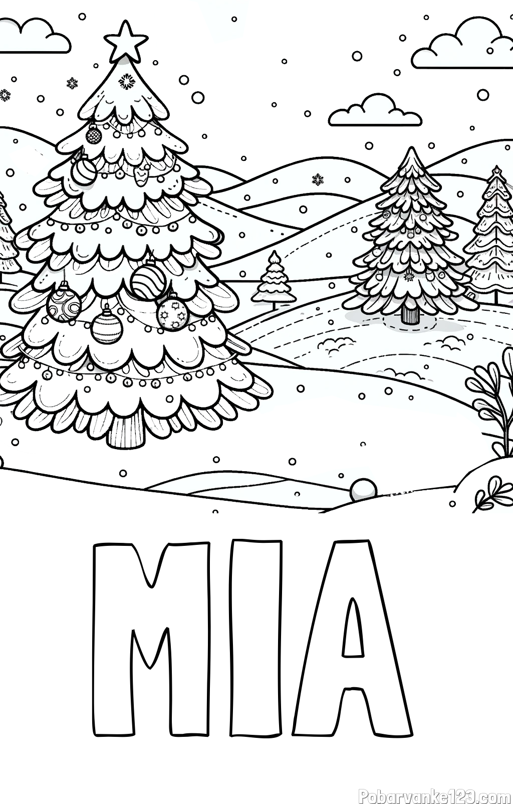 Pobarvanka imena MIA in pobarvanka božične smrečice v naravi