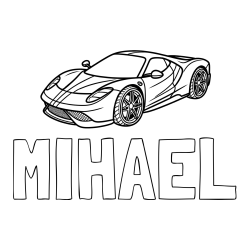 Online izdelana pobarvanka - Pobarvanka imena MIHAEL in pobarvanka dirkalnega avtomobila