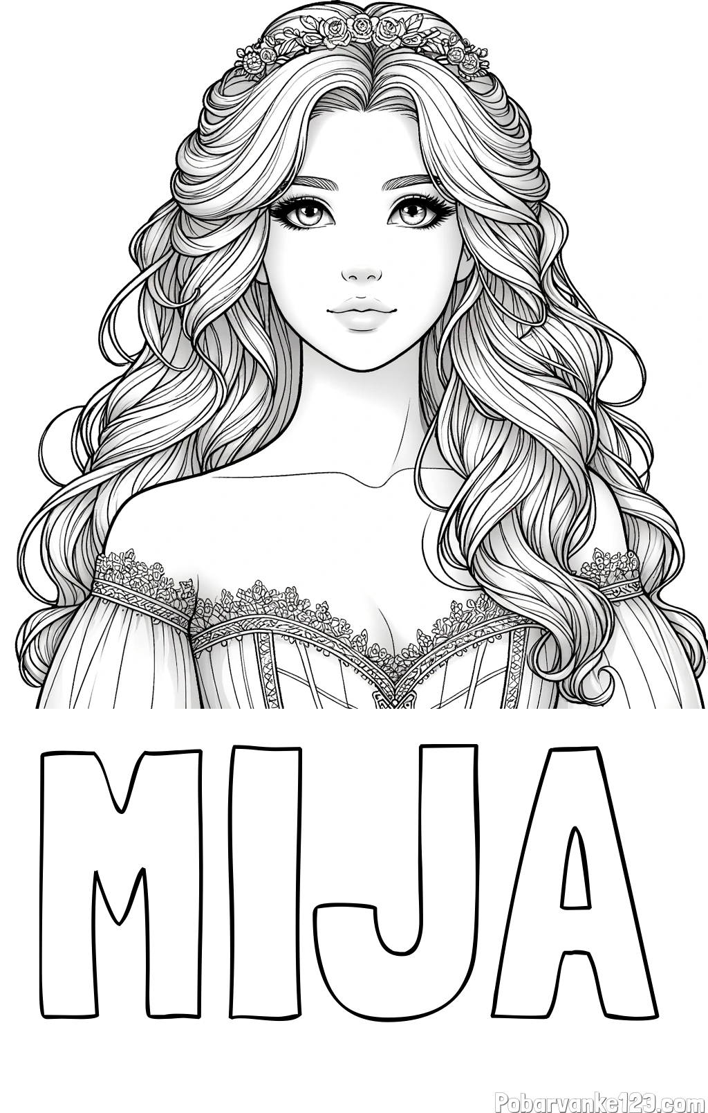 Pobarvanka imena MIJA in pobarvanka lepe princese