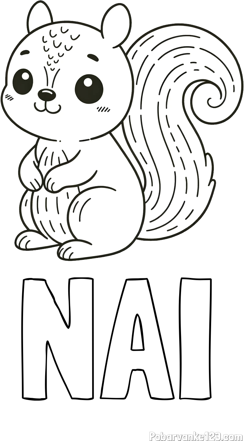 Pobarvanka imena NAI in otroška pobarvanka veveričke