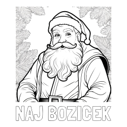 Online izdelana pobarvanka - Pobarvanka imena NAJ BOŽIČEK in realistična pobarvanka božička obdanega s smrekovimi vejami