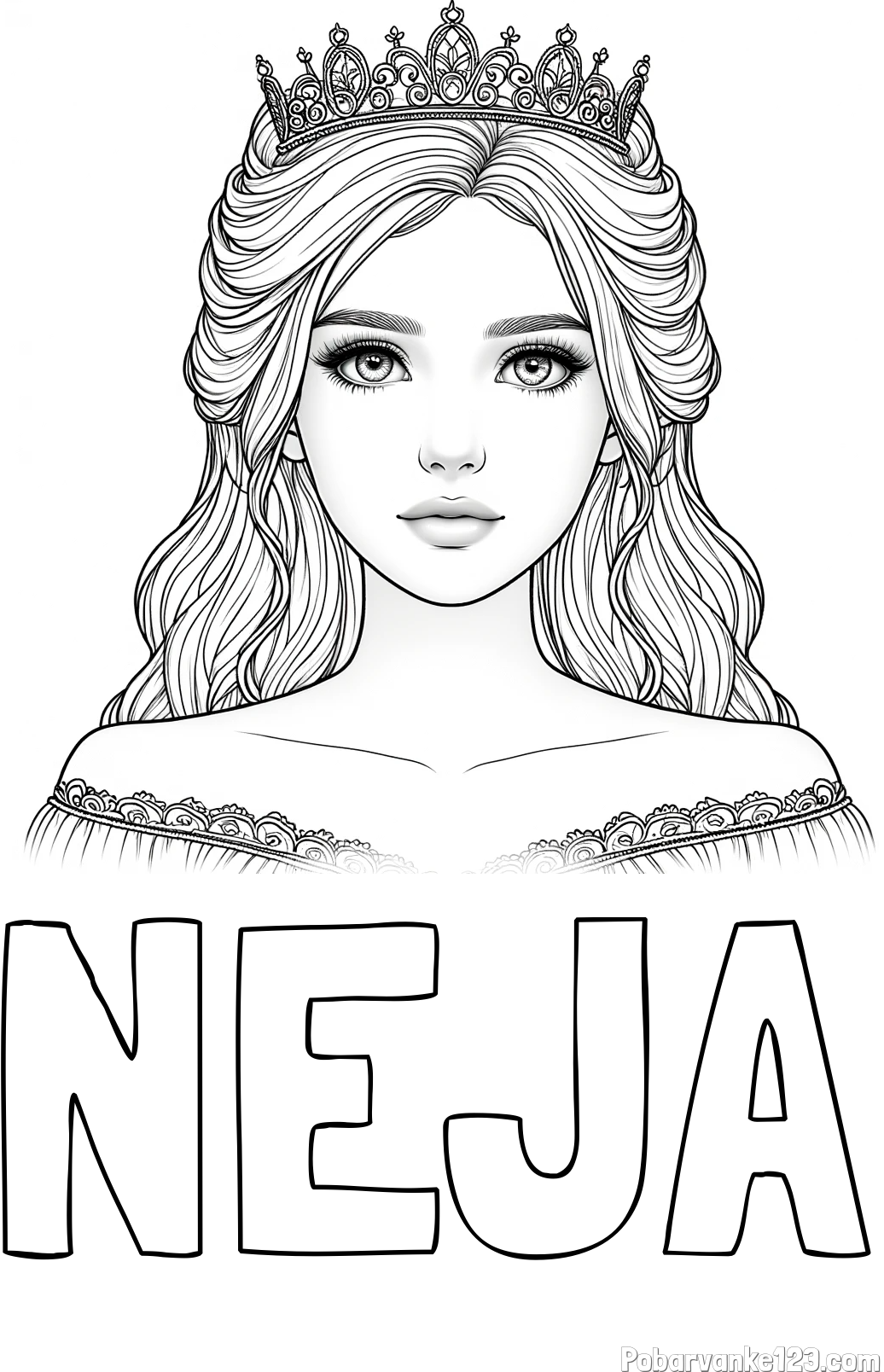 Pobarvanka imena NEJA in pobarvanka prikupne princeske s čudovitimi očmi