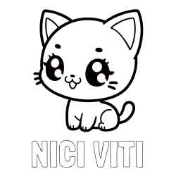 Pobarvanka imena NIČI VITI in pobarvnaka ljubke muce v anime slogu