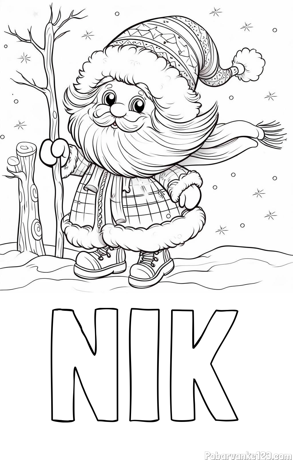 Pobarvanka imena NIK in pobarvanka prikupnega Dedka Mraza