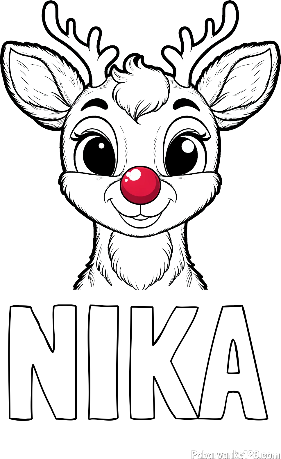 Pobarvanka imena NIKA in otroška pobarvanka simpatičnega jelenčka Rudolfa