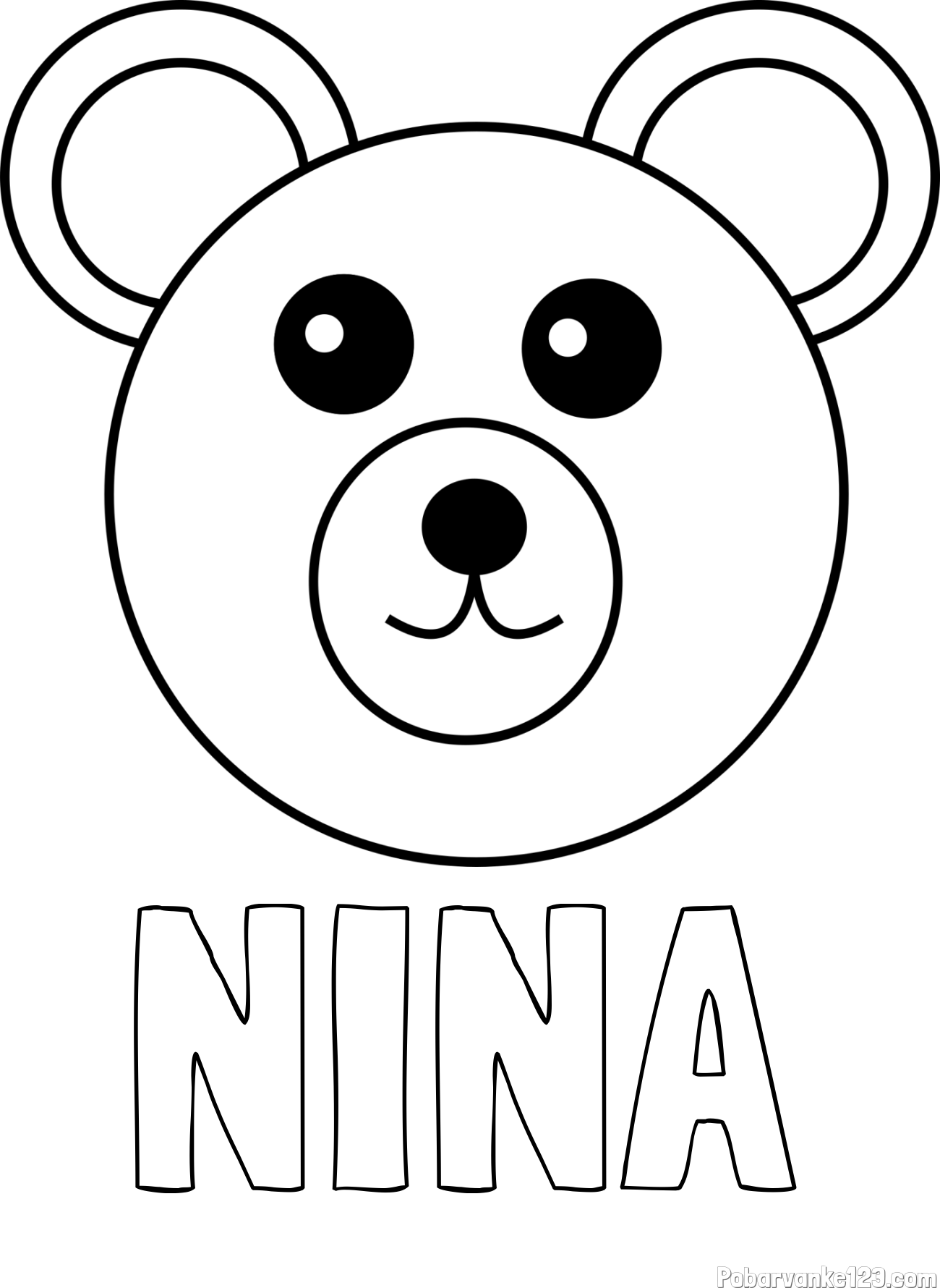 Pobarvanka imena NINA in preprosta pobarvanka medvedka