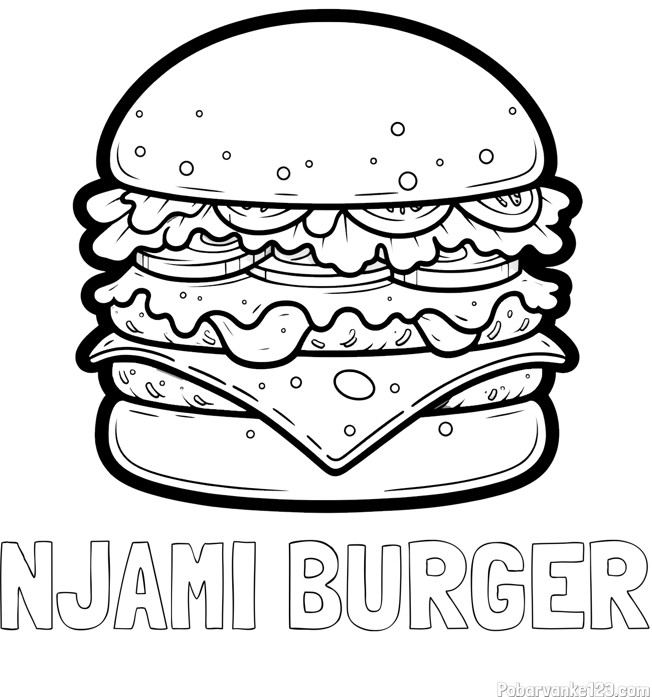 Pobarvanka imena NJAMI BURGER in pobarvanka hamburger