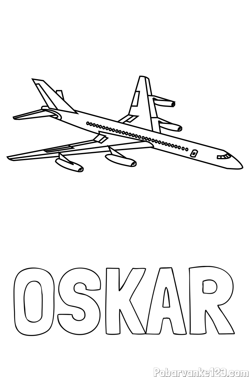 Pobarvanka imena OSKAR in potniško letalo