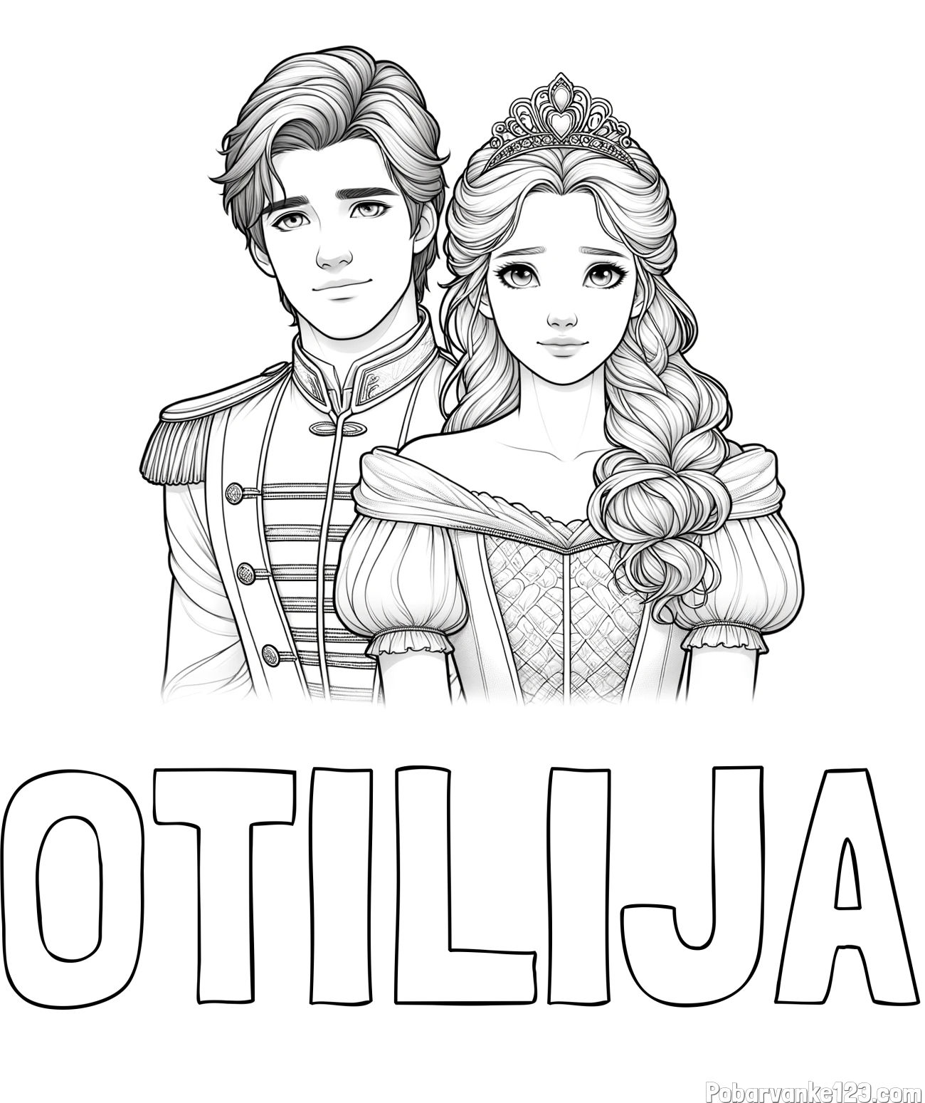 Pobarvanka imena OTILIJA in pobarvanka princa in princeske