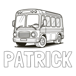 Online izdelana pobarvanka - Pobarvanka imena PATRICK in pobarvanka avtobusa, ki zavija v desno