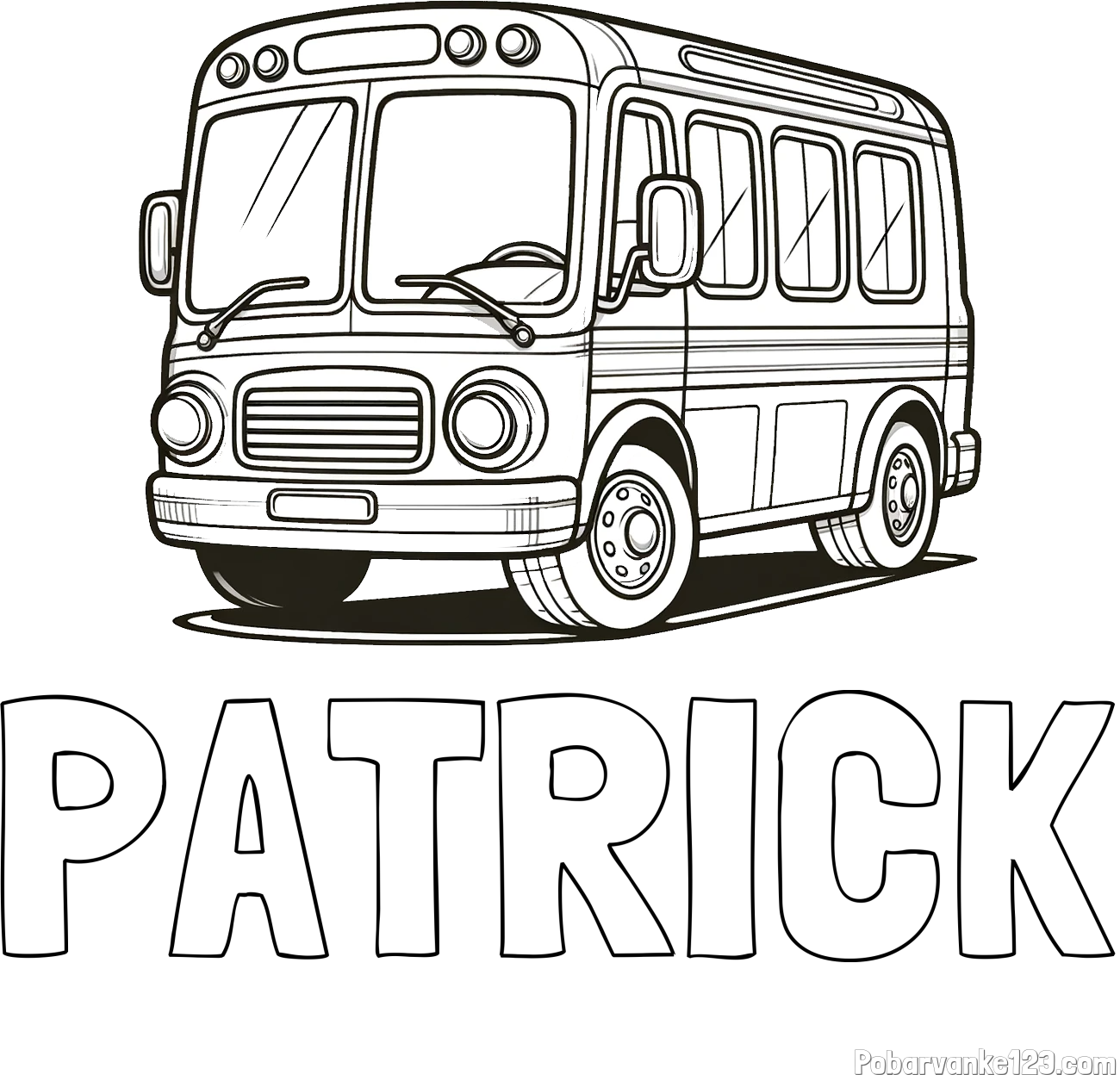 Pobarvanka imena PATRICK in pobarvanka avtobusa, ki zavija v desno