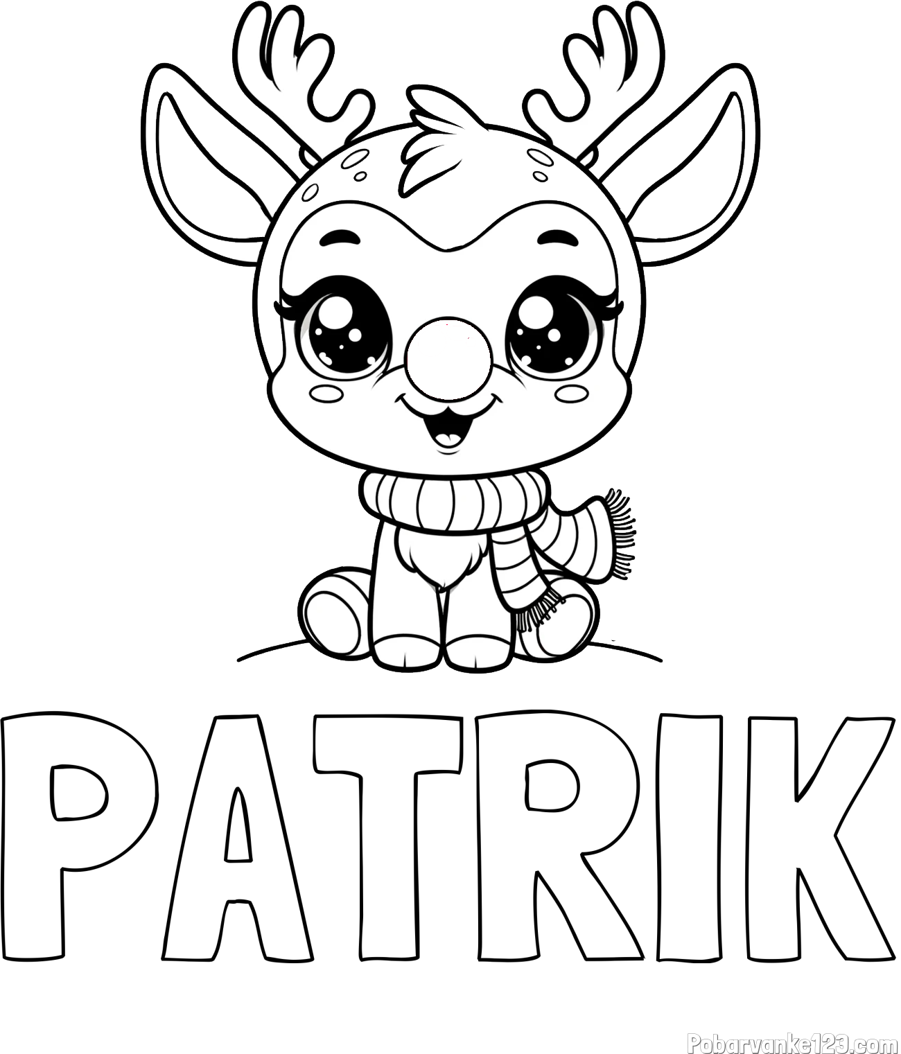 Pobarvanka imena PATRIK in otroška pobarvanka jelenčka Rudolfa s šalom okoli vratu