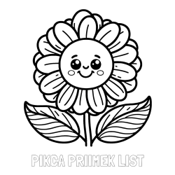 Online izdelana pobarvanka - Pobarvanka imena PIKCA PRIIMEK LIST in pobarvanka ljubke in nasmejane rože