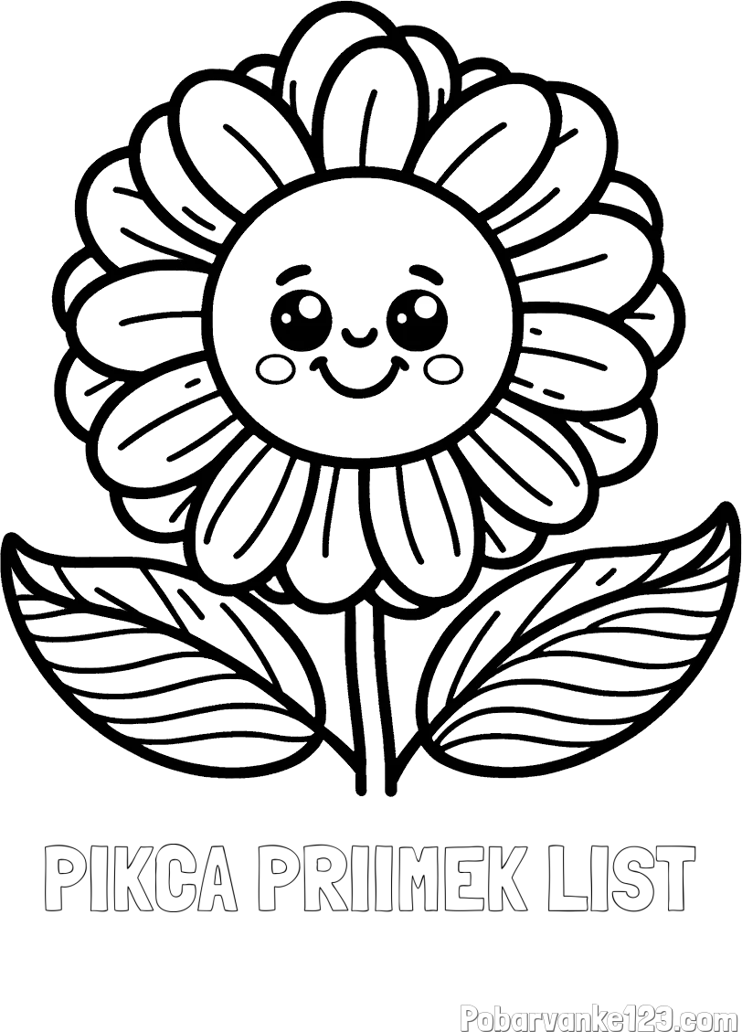 Pobarvanka imena PIKCA PRIIMEK LIST in pobarvanka ljubke in nasmejane rože