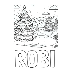 Online izdelana pobarvanka - Pobarvanka imena ROBI in pobarvanka božične smrečice v naravi