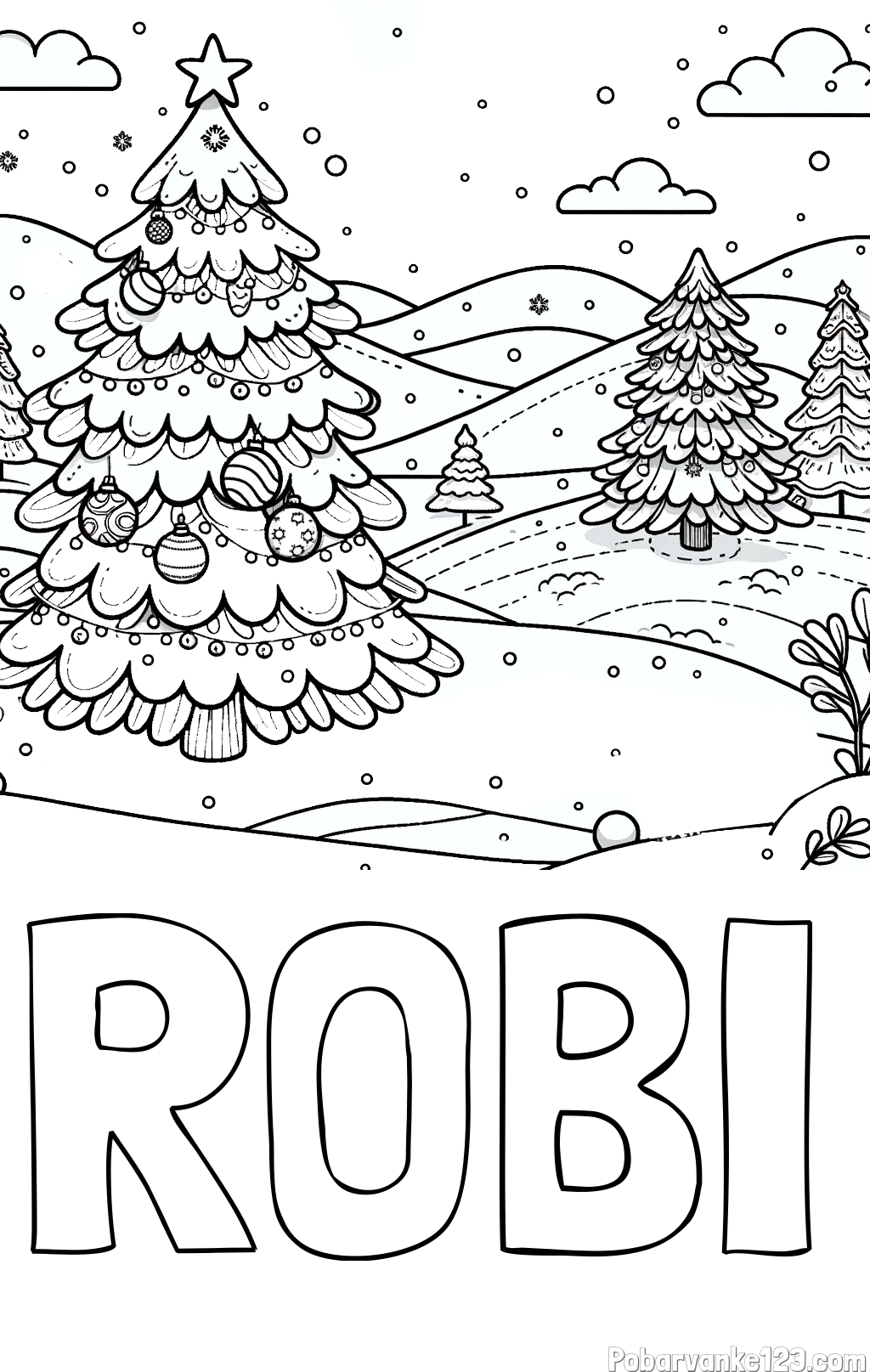 Pobarvanka imena ROBI in pobarvanka božične smrečice v naravi