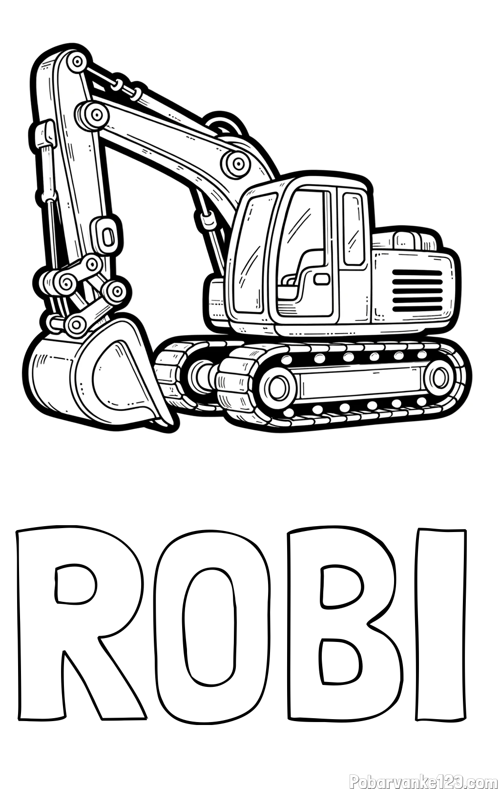 Pobarvanka imena ROBI in pobarvanka velikega delovnega stroja - bagra