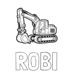 Online izdelana pobarvanka - Pobarvanka imena ROBI in pobarvanka velikega delovnega stroja - bagra