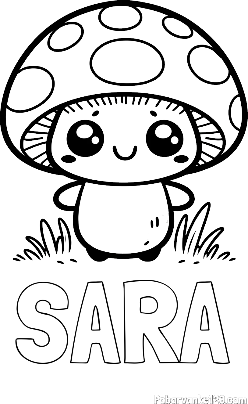 Pobarvanka imena SARA in otroška pobarvanka gobe
