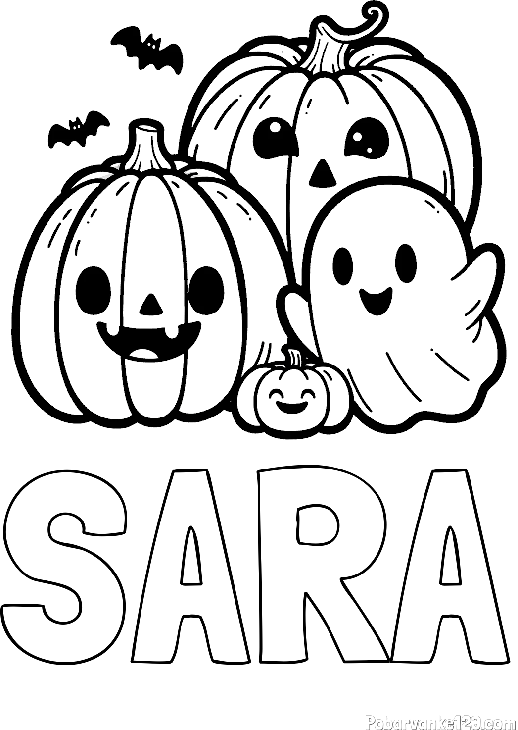 Pobarvanka imena SARA in pobarvanka duhca in buč za noč čarovnic