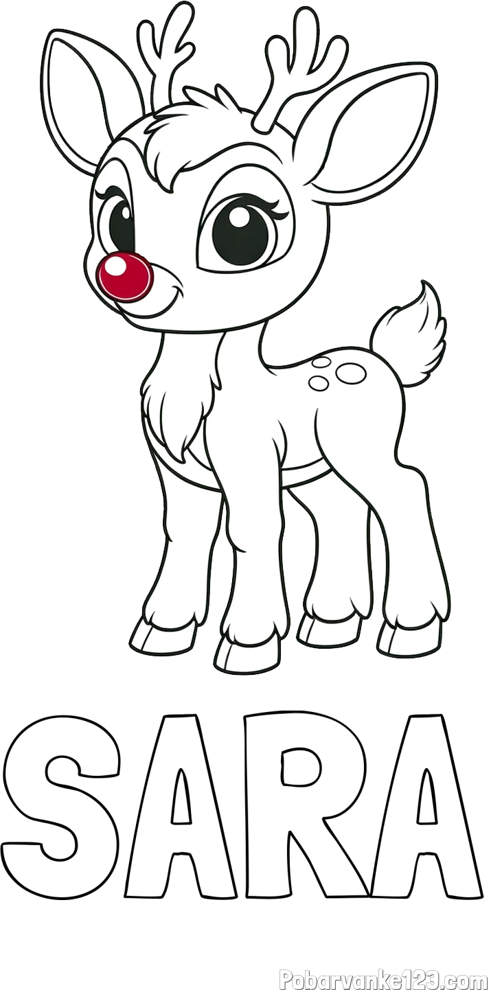 Pobarvanka imena SARA in pobarvanka nasmejanega jelenčka Rudolfa