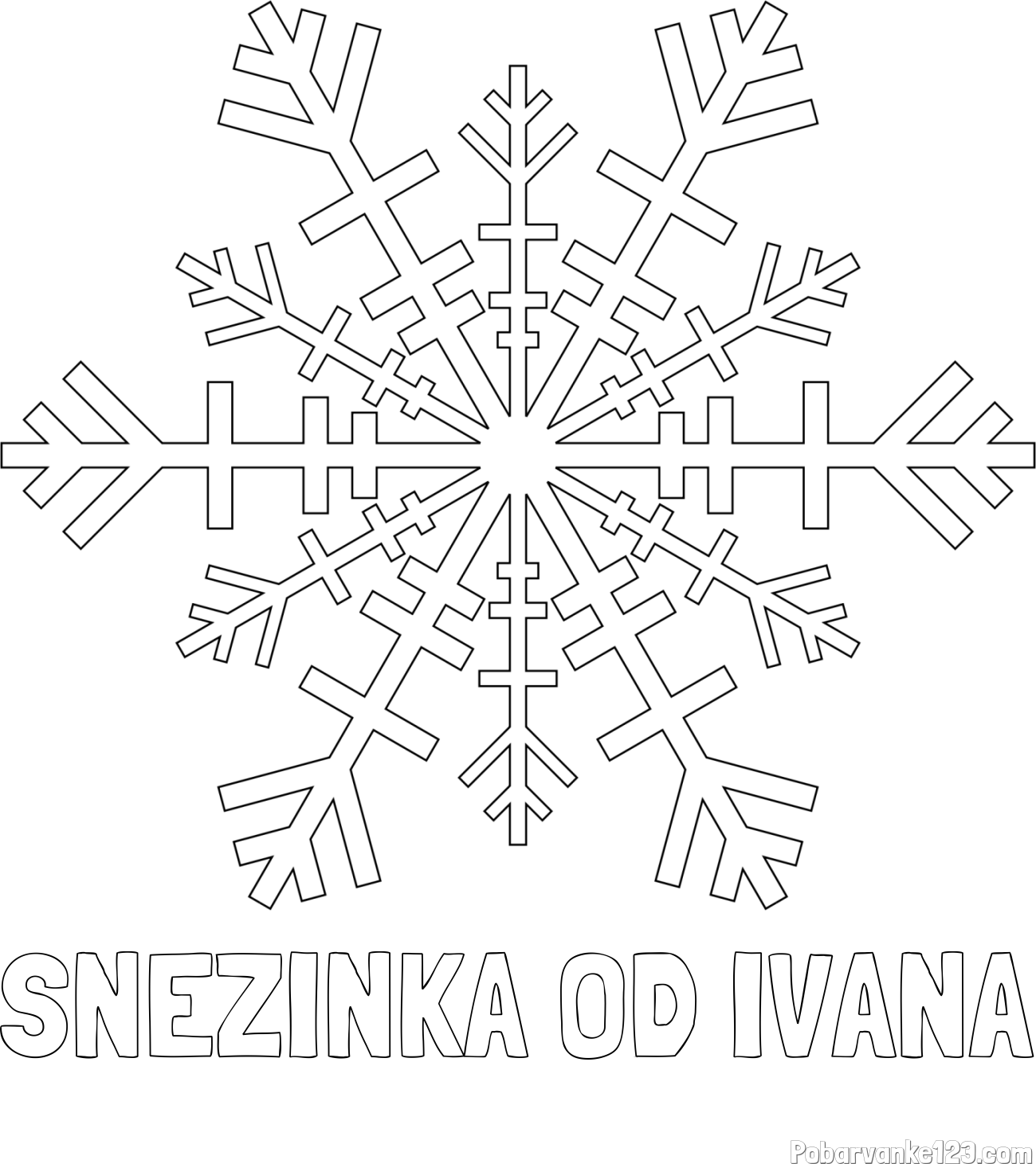 Pobarvanka imena SNEŽINKA OD IVANA in pobarvanka lepe snežinke