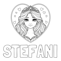 Online izdelana pobarvanka - Pobarvanka imena STEFANI in pobarvanka princeske ter srčkov