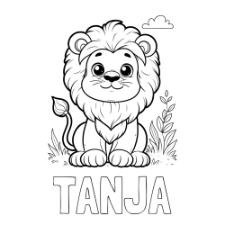 Online izdelana pobarvanka - Pobarvanka imena TANJA in pobarvanka ljubkega leva