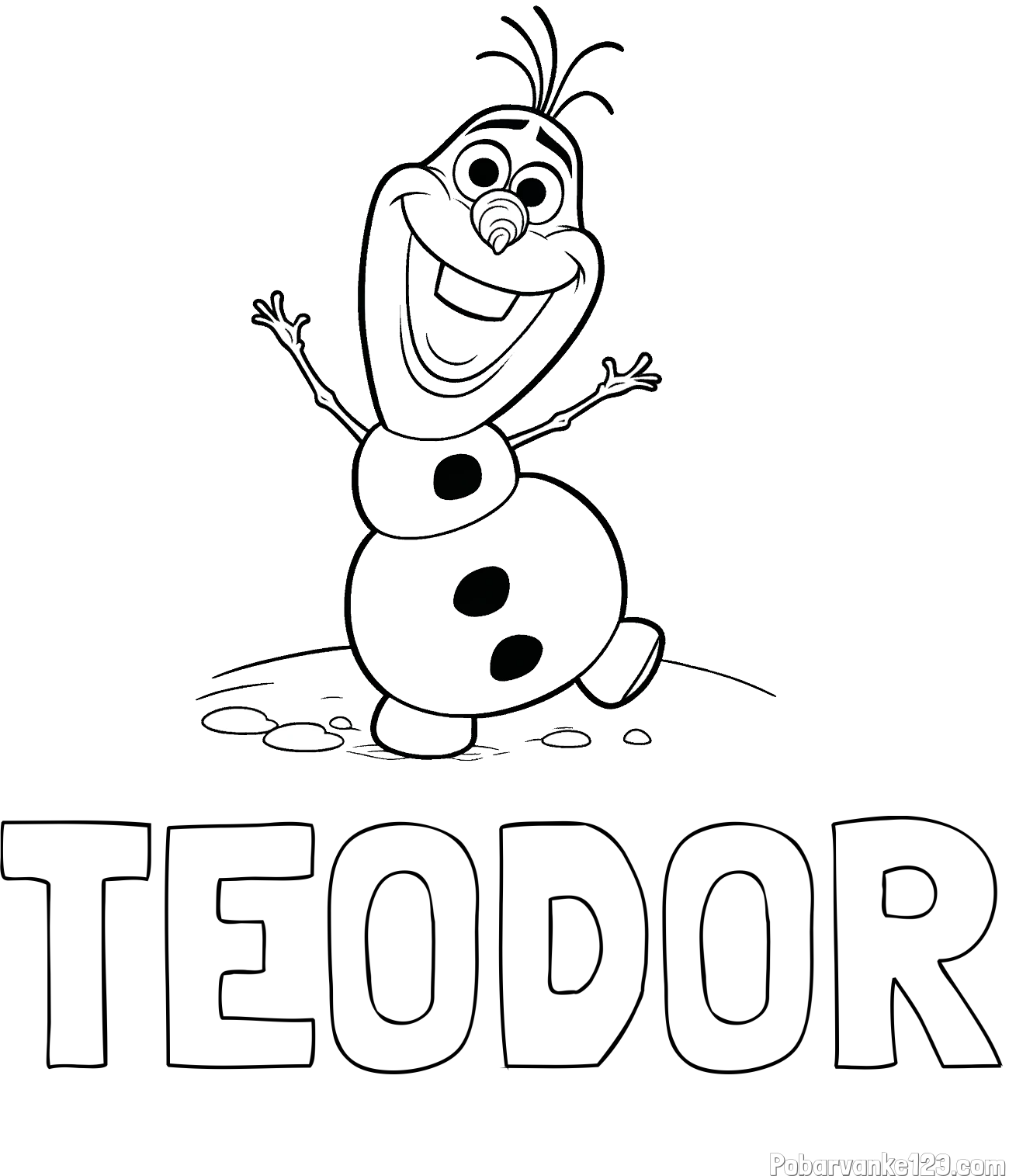 Pobarvanka imena TEODOR in pobarvaka lubkega snežaka Olaf